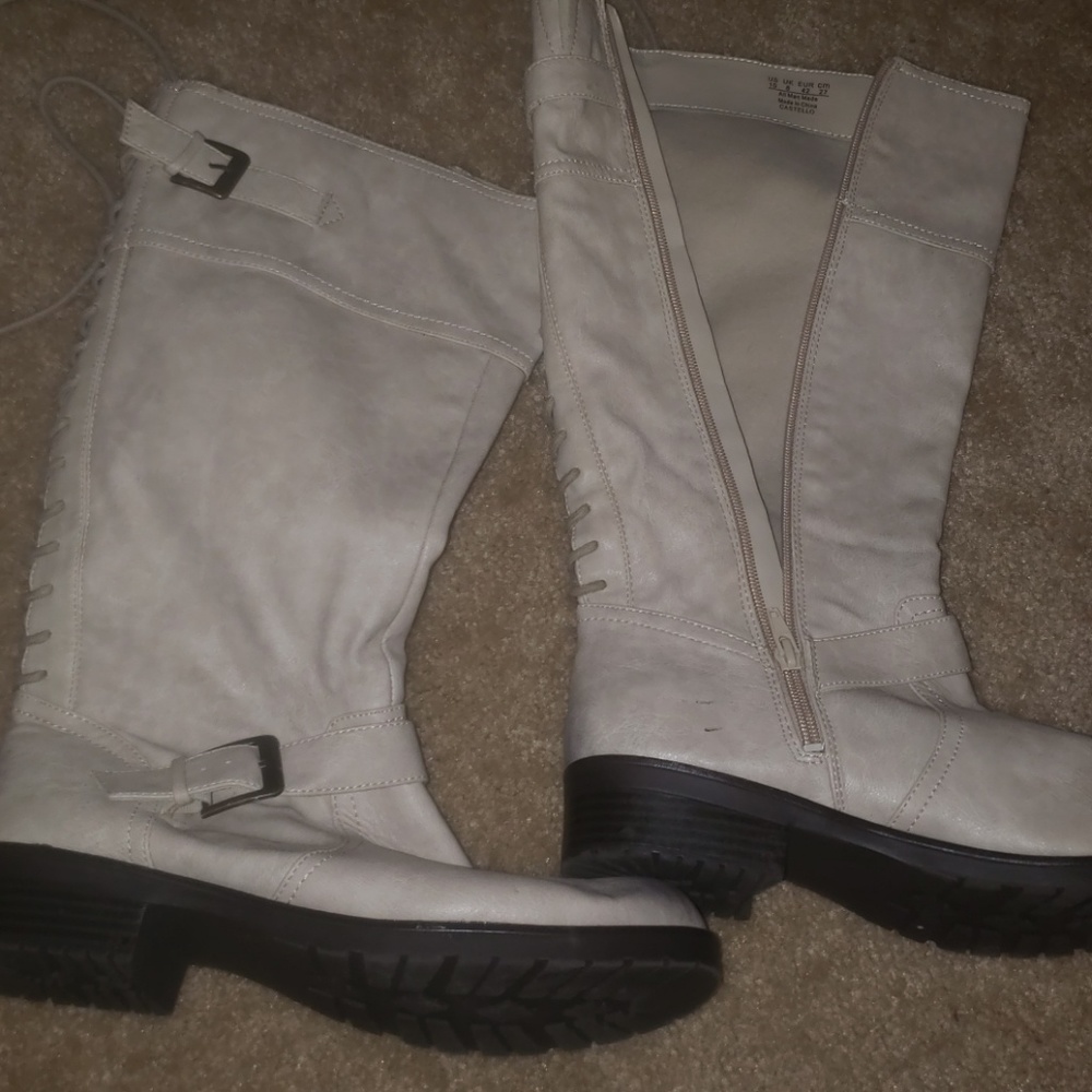 Light tan lace and zip boots
